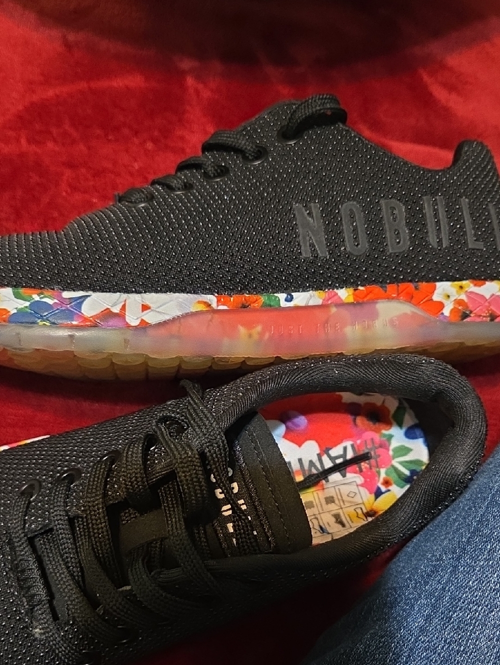 NOBULL Black Knit Sneakers with Floral Accent Midsole